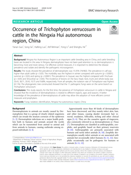 Occurrence of Trichophyton Verrucosum in Cattle in the Ningxia