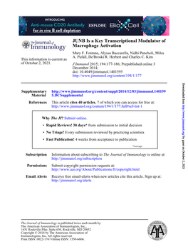 Macrophage Activation JUNB Is a Key Transcriptional Modulator Of