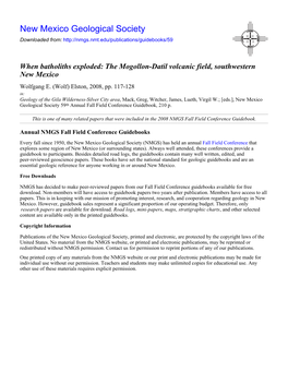 The Mogollon-Datil Volcanic Field, Southwestern New Mexico Wolfgang E