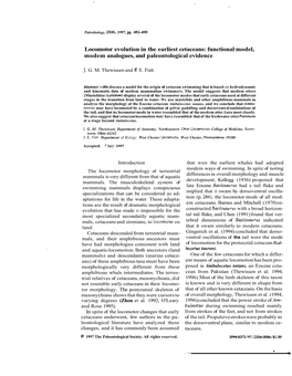 Locomotor Evolution in the Earliest Cetaceans: Functional Model, Modem Analogues, and Paleontological Evidence