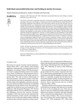 Individual Autozooidal Behaviour and Feeding in Marine Bryozoans