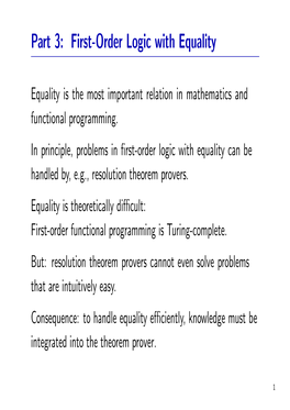 Part 3: First-Order Logic with Equality