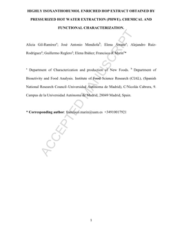 Highly Isoxanthohumol Enriched Hop Extract Obtained by Pressurized Hot