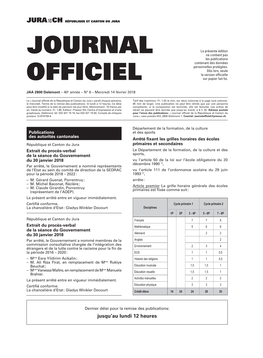 Journal Officiel De La République Et Canton Du Jura » Paraît Chaque Semaine, Tarif Des Insertions : Fr