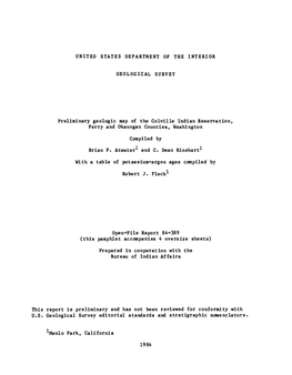 Preliminary Geologic Map of the Colville Indian Reservation, Ferry and Okanogan Counties, Washington Compiled by Brian F. Atwater and C. Dean Rinehart1 with a Table of Potassium