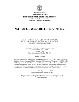 Andrew Jackson Collection, 1788-1942