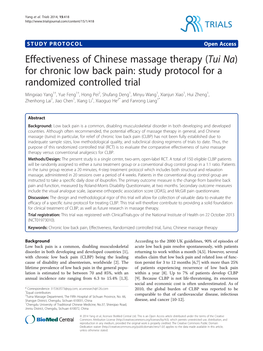 (Tui Na) for Chronic Low Back Pain: Study Protocol for a Randomized