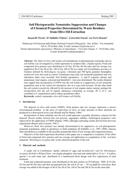 Soil Phytoparasitic Nematodes Suppression and Changes of Chemical Properties Determined by Waste Residues from Olive Oil Extraction