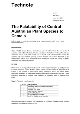 Palatability of Plants to Camels (DBIRD NT)
