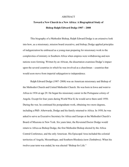 A Biographical Study of Bishop Ralph Edward Dodge 1907 – 2008