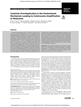 Centriole Overduplication Is the Predominant Mechanism Leading to Centrosome Amplification in Melanoma