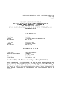 Bronco Utah Operations LLC, Emery Underground Mine FSSOB UT0022616 Page 1