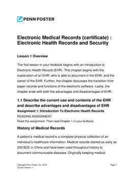 Electronic Medical Records (Certificate) : Electronic Health Records and Security