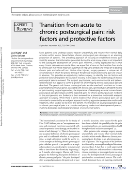 Transition from Acute to Chronic Postsurgical Pain: Risk Factors and Protective Factors