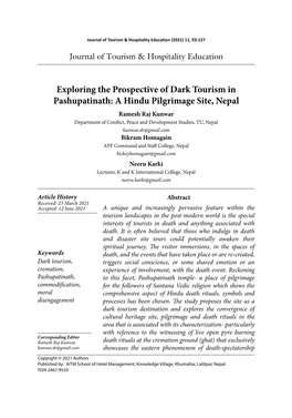 Exploring the Prospective of Dark Tourism in Pashupatinath: a Hindu Pilgrimage Site, Nepal