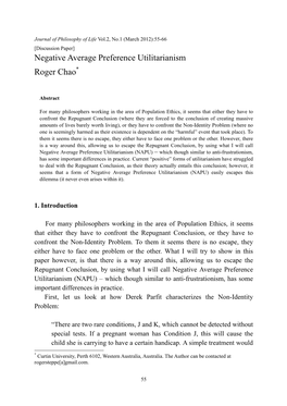 Negative Average Preference Utilitarianism Roger Chao*