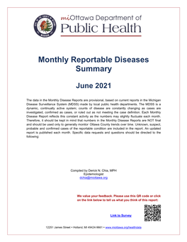 Monthly Reportable Diseases Summary