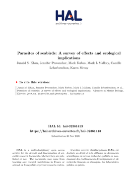 Parasites of Seabirds: a Survey of Effects and Ecological Implications Junaid S