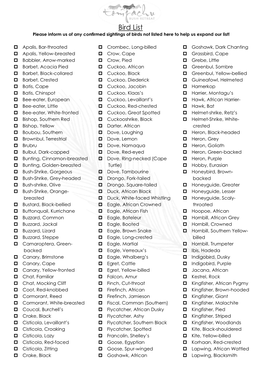 Bird List Please Inform Us of Any Confirmed Sightings of Birds Not Listed Here to Help Us Expand Our List!