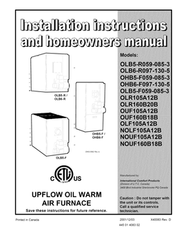 Upflow Oil Warm Air Furnace