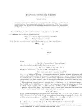 DENINGER COHOMOLOGY THEORIES Readers Who Know What the Standard Conjectures Are Should Skip to Section 0.6. 0.1. Schemes. We