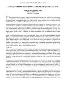 Challenges on ENEPIG Finished Pcbs: Gold Ball Bonding and Pad Metal Lift