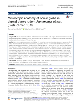 Microscopic Anatomy of Ocular Globe in Diurnal Desert Rodent Psammomys Obesus (Cretzschmar, 1828) Ouanassa Saadi-Brenkia1,2* , Nadia Hanniche2 and Saida Lounis1,2