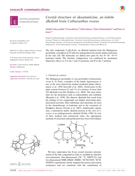 Crystal Structure of Akuammicine, an Indole Alkaloid from Catharanthus Roseus