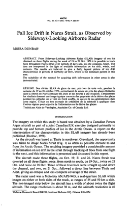 Fall Ice Drift in Nares Strait, As Observed by Sideways-Looking