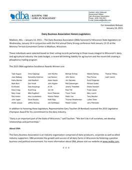 For Immediate Release January 14, 2015