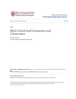 Black Cohosh Seed Germination and Conservation W