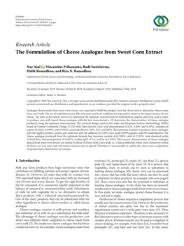 The Formulation of Cheese Analogue from Sweet Corn Extract