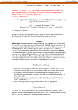 The Impact of Motor Development on Typical and Atypical Social Cognition and Language: a Systematic Review