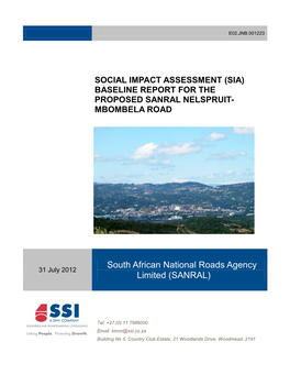 (Sia) Baseline Report for the Proposed Sanral Nelspruit- Mbombela Road