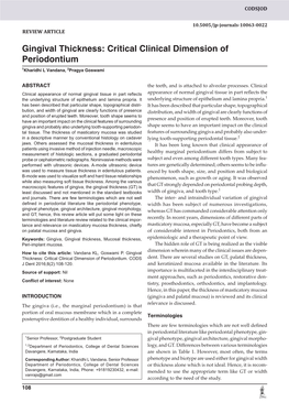 Gingival Thickness: Critical Clinical Dimension of Periodontium 1Kharidhi L Vandana, 2Pragya Goswami