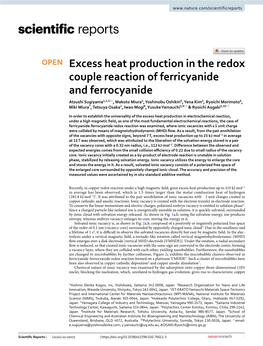 Excess Heat Production in the Redox Couple Reaction of Ferricyanide and Ferrocyanide