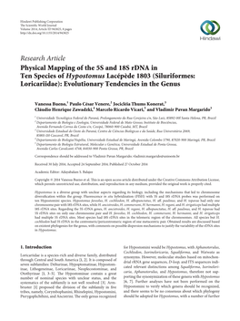 Research Article Physical Mapping of the 5S and 18S Rdna in Ten Species of Hypostomus Lacépède 1803 (Siluriformes: Loricariidae): Evolutionary Tendencies in the Genus