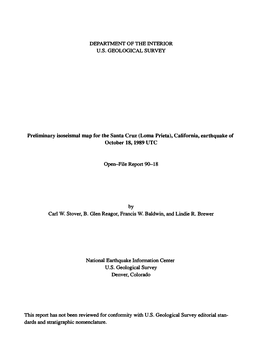 Preliminary Isoseismal Map for the Santa Cruz (Loma Prieta), California, Earthquake of October 18,1989 UTC