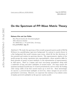 On the Spectrum of PP-Wave Matrix Theory