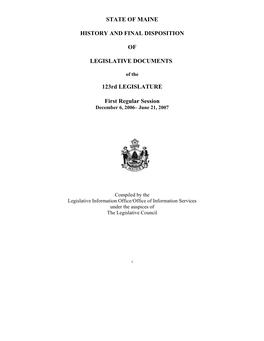 State of Maine History and Final Disposition of Legislative Documents