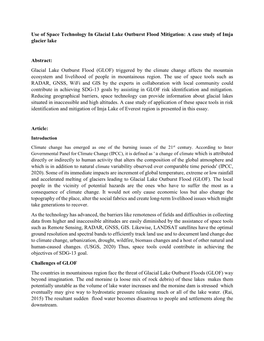 Use of Space Technology in Glacial Lake Outburst Flood Mitigation: a Case Study of Imja Glacier Lake