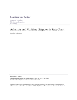 Admiralty and Maritime Litigation in State Court David W