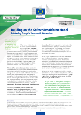 Building on the Spitzenkandidaten Model Bolstering Europe’S Democratic Dimension