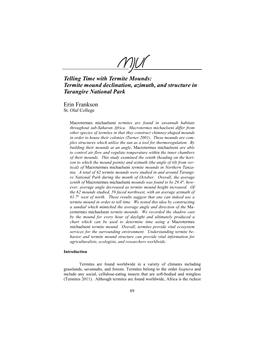 Telling Time with Termite Mounds: Termite Mound Declination, Azimuth, and Structure in Tarangire National Park