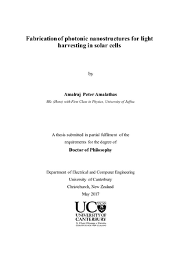 Fabrication of Photonic Nanostructures for Light Harvesting in Solar Cells