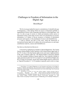 Challenges to Freedom of Information in the Digital Age