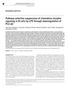 Pathway-Selective Suppression of Chemokine Receptor Signaling in B Cells by LPS Through Downregulation of PLC-B2