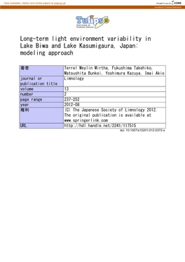 Long-Term Light Environment Variability in Lake Biwa and Lake Kasumigaura, Japan: Modeling Approach