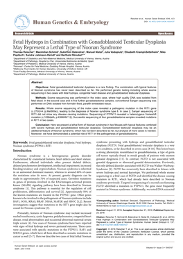 Fetal Hydrops in Combination with Gonadoblastoid Testicular Dysplasia May Represent a Lethal Type of Noonan Syndrome