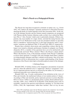 Plato's Phaedo As a Pedagogical Drama